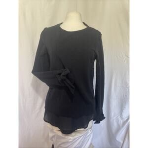 KAARI BLUE Partly Sheer Tunic Top Tie Wrists Embroidery Detail Round Neck Size L